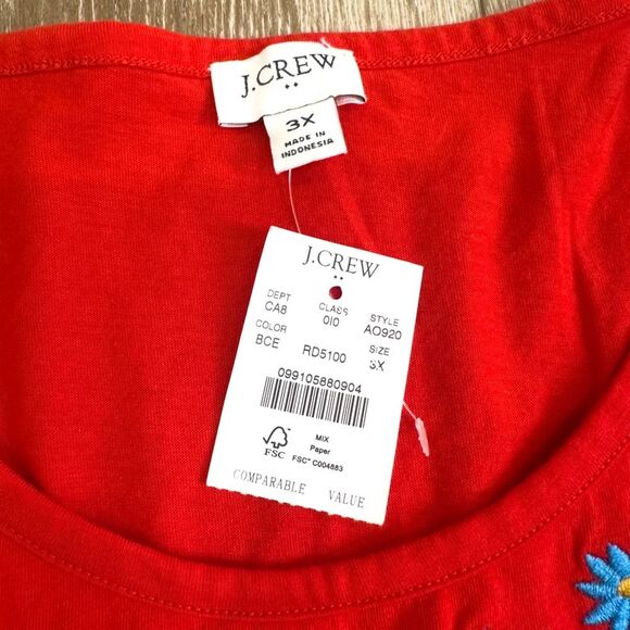 NWT J. Crew Floral Embroidered Yoke Cotton Tee Plus Size 3X Style AO920 - Picture 3 of 8